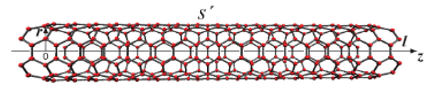 Geometry of a single-walled carbon nanotube (SWCNT). r, l: Cylinder radius, length. S′: Shell.